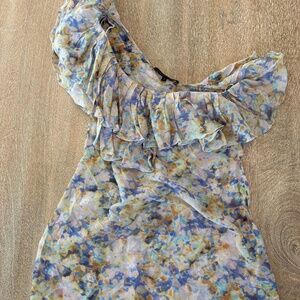 Cynthia Steffe One Shoulder Ruffle Floral Shirt Size 2